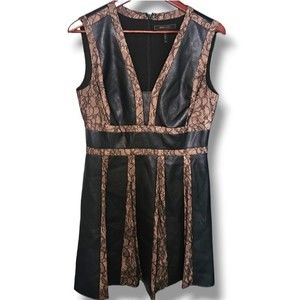 BCBGMAXAZRIA Vegan Faux Leather & Lace Cream Black Dress - 10